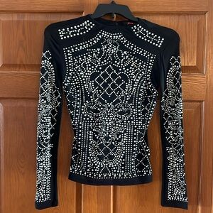 Xtaren Black and White Embellished Top